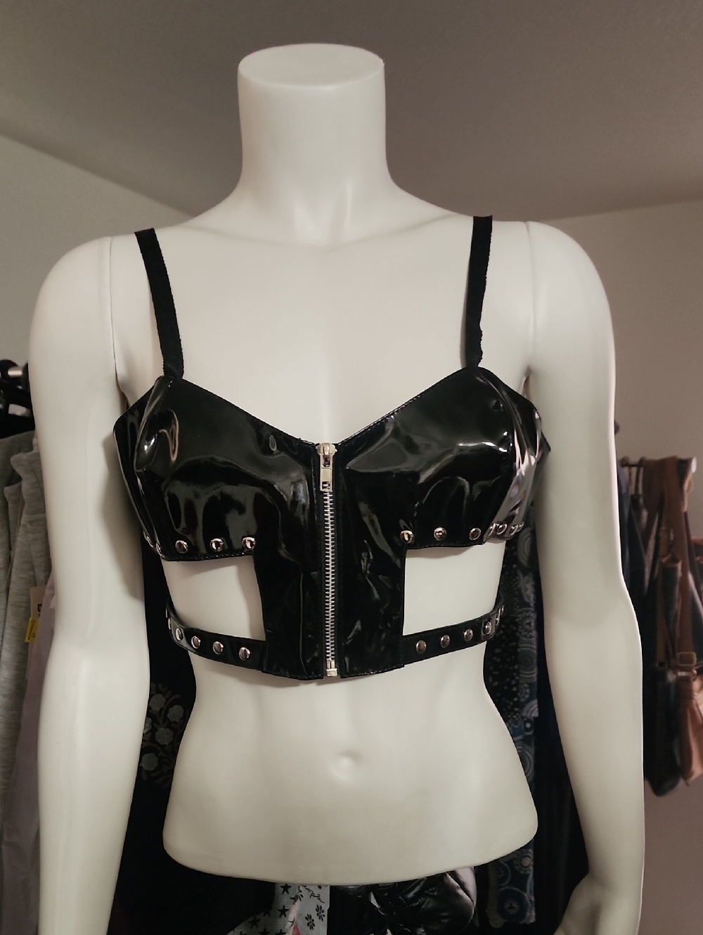 ELEGANT MOMENTS Vinyl Studded Bustier Bra Top S Dolls Kill Goth Sexy Punk Fetish - Picture 2 of 12